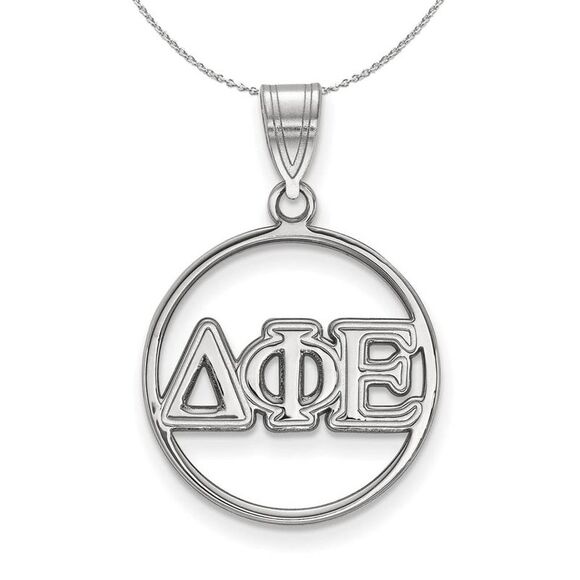 Sterling Silver Delta Phi Epsilon Medium Circle Greek Necklace - 24 In - Picture 1 of 8